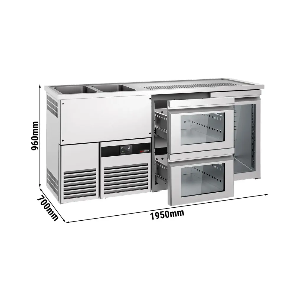 Бар хладилник за напитки PREMIUM - 1950x700mm - 1 стъклена врата & 2 стъклени чекмеджета