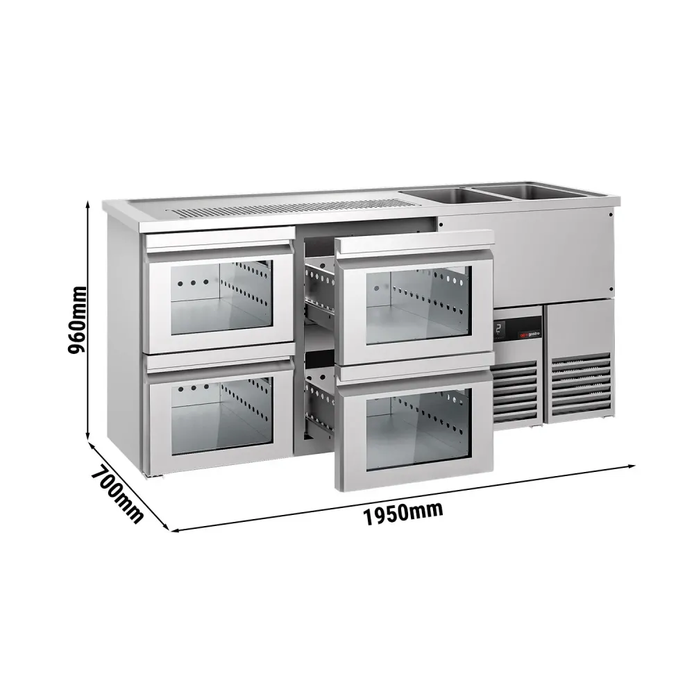 Хладилна маса PREMIUM - 1950x700mm - 4 стъклени чекмеджета