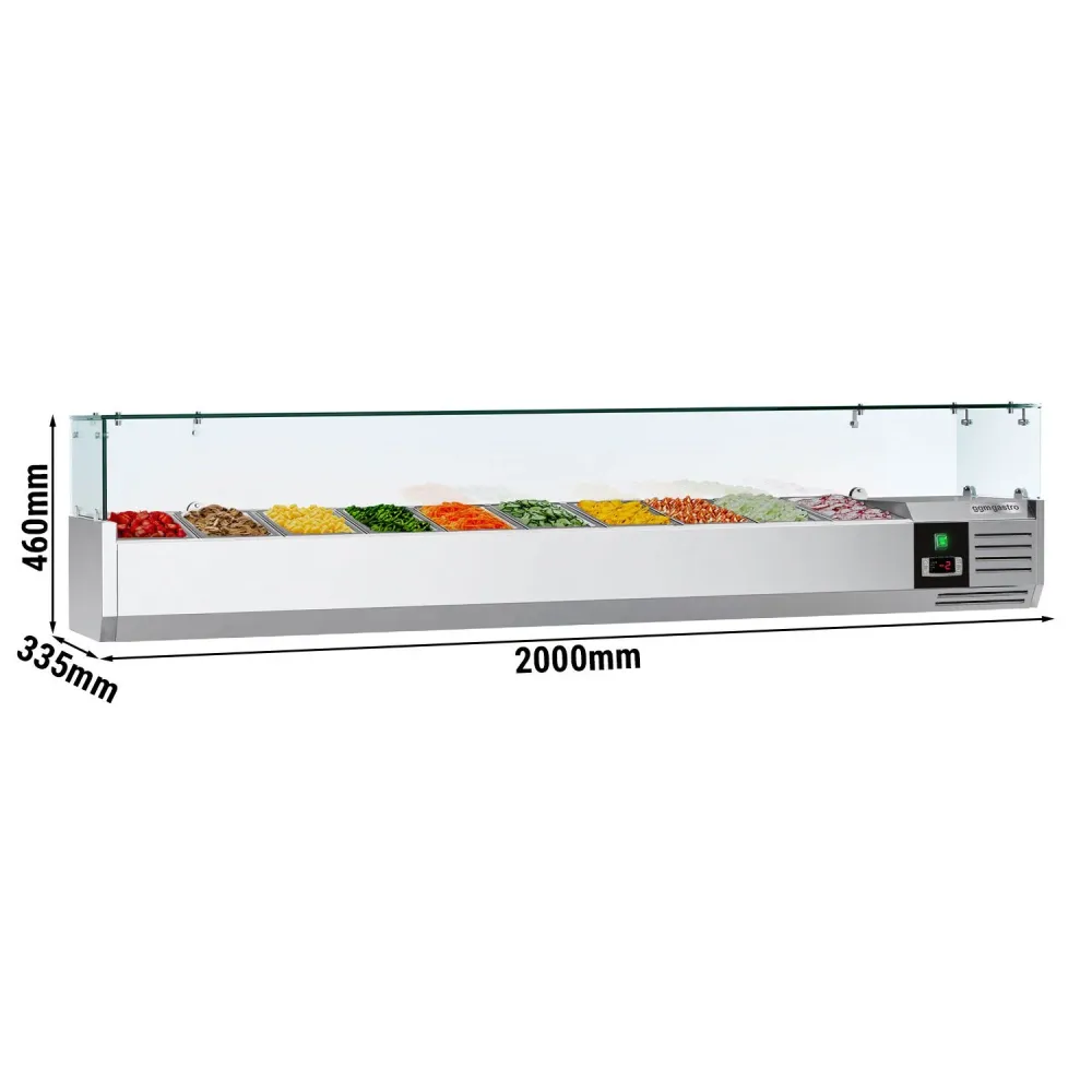 Настолна хладилна витрина PREMIUM - 2000x335x460mm - 10x GN 1/4 - с право стъкло