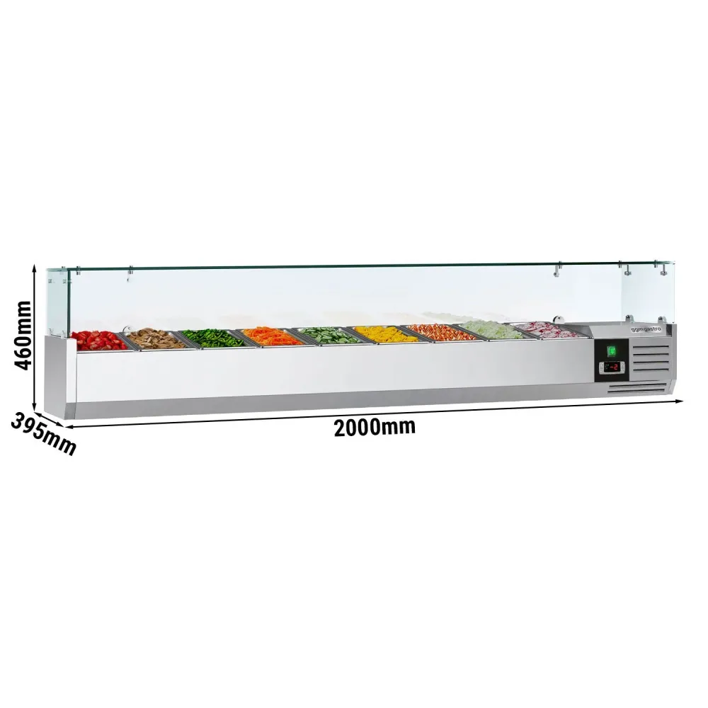 Настолна хладилна витрина PREMIUM - 2000x395x460mm - 9x GN 1/3 - с право стъкло