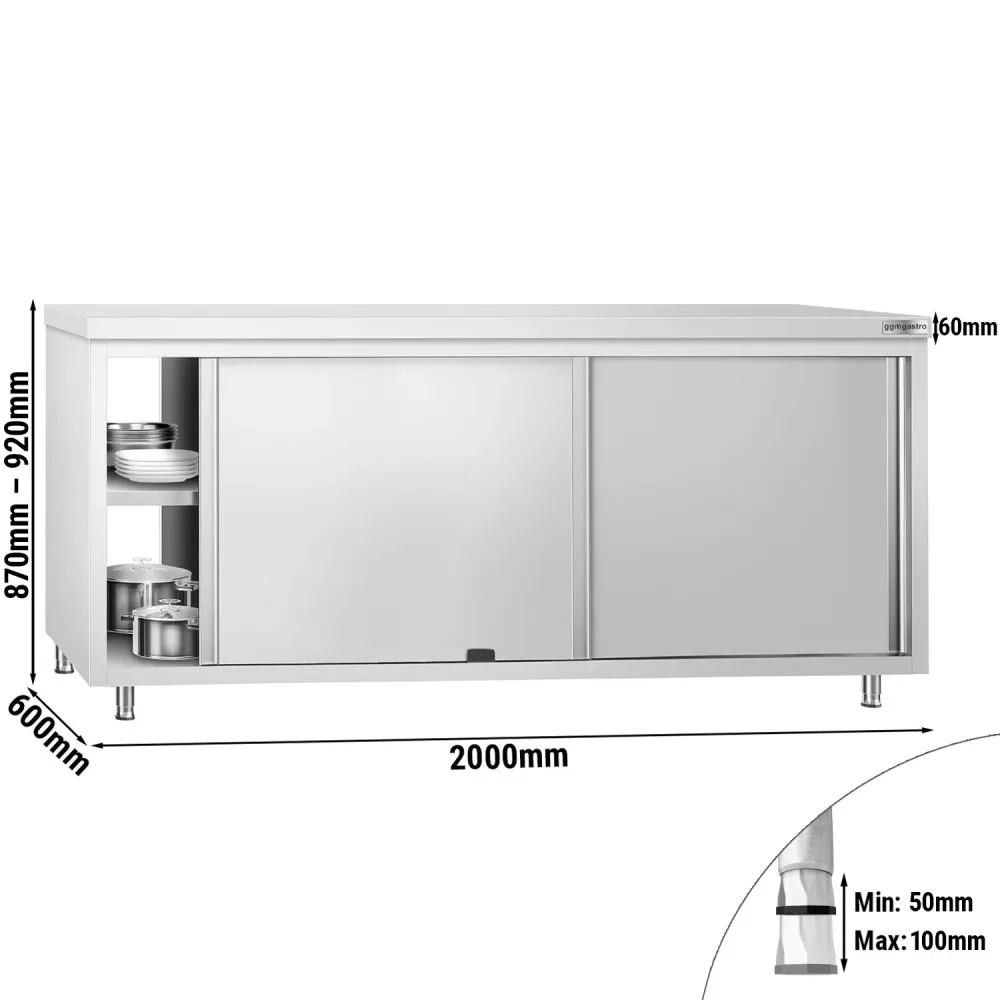 Професионален Работен шкаф от неръждаема стомана PREMIUM - 2000x600mm - с плъзгащи се врати