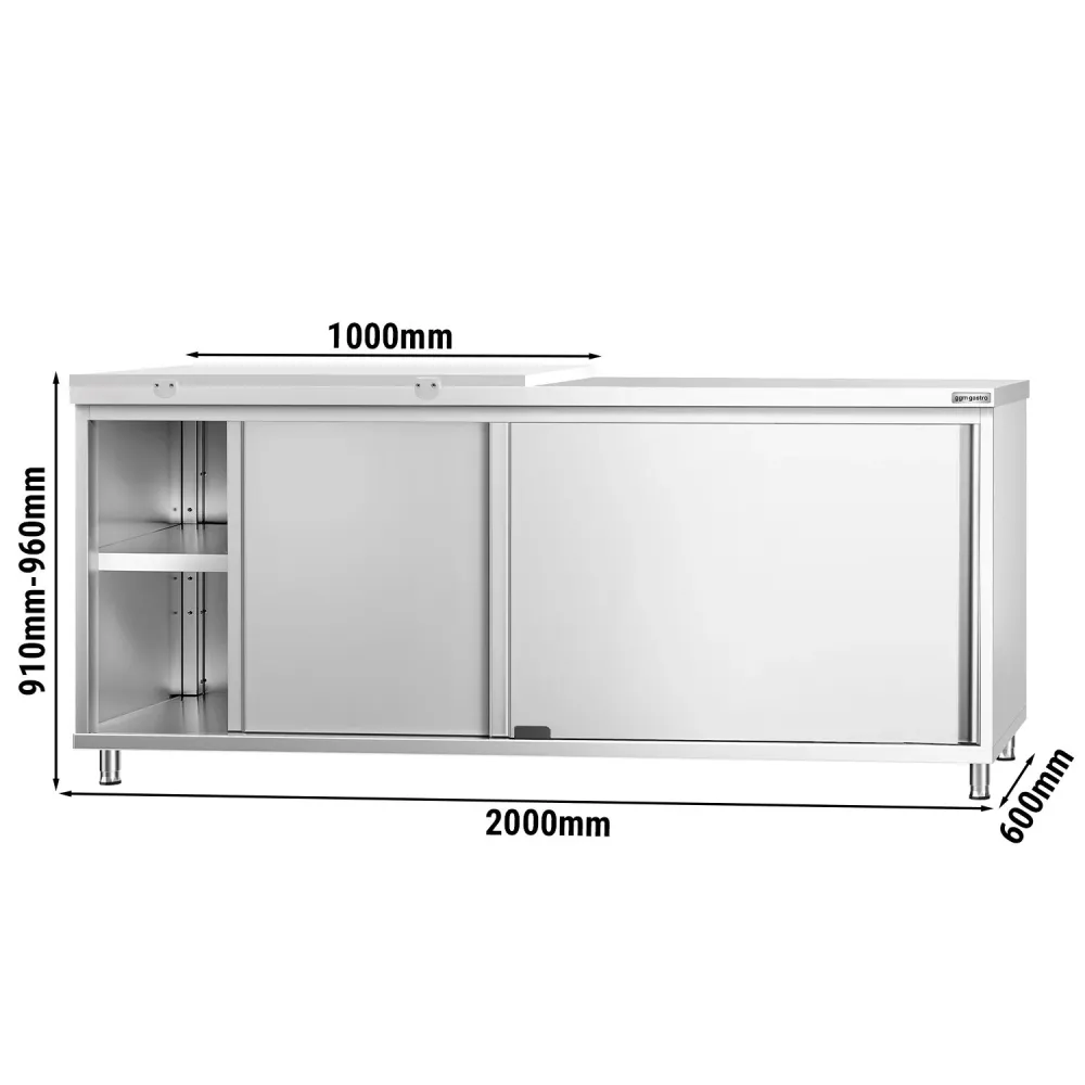 Професионален Работен шкаф от неръждаема стомана PREMIUM - 2000x600mm - с плъзгащи се врати - вкл. Дъска за рязане за меса...
