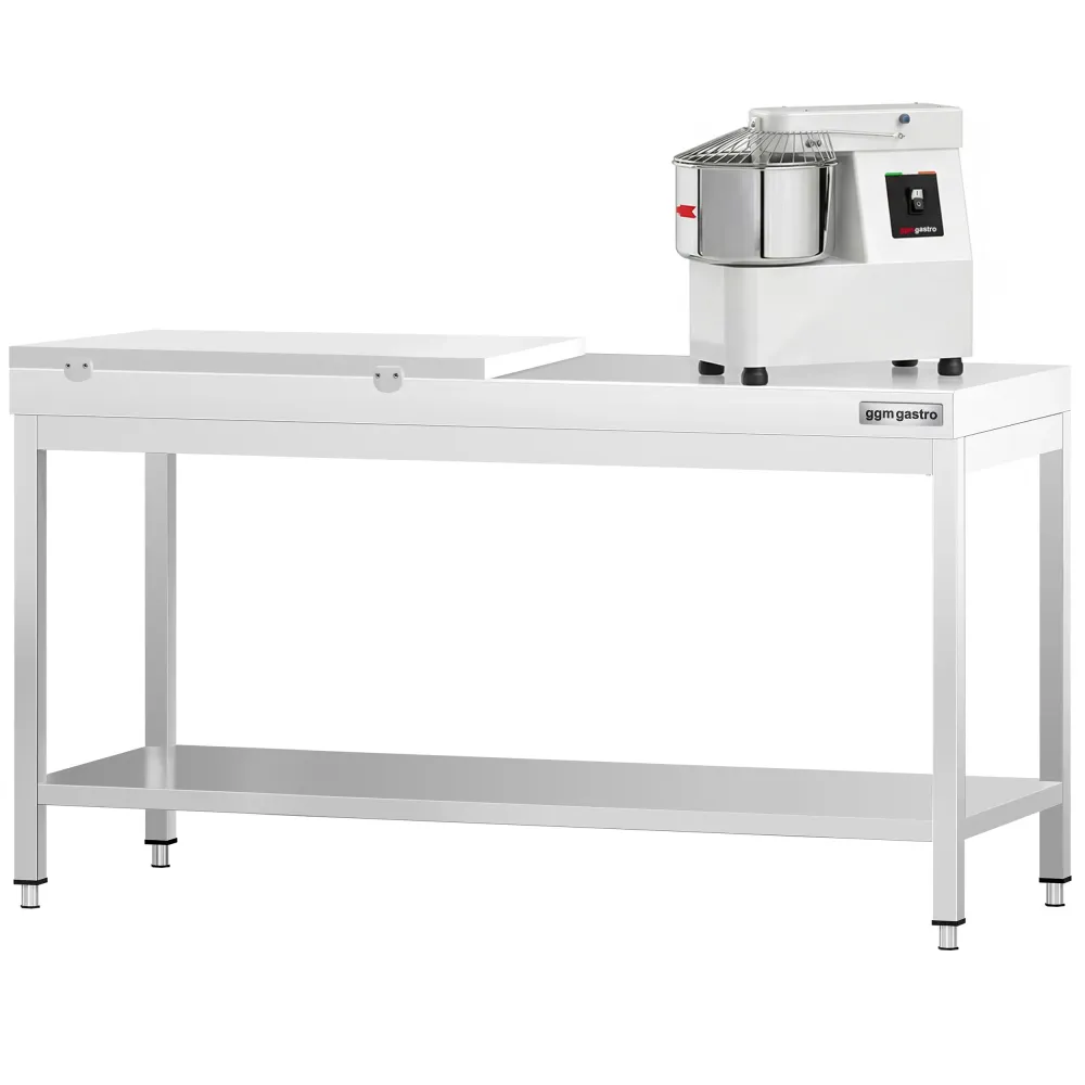Маса от неръждаема стомана PREMIUM - 2000x600mm - с основен рафт - с включена дъска за рязане - бяла