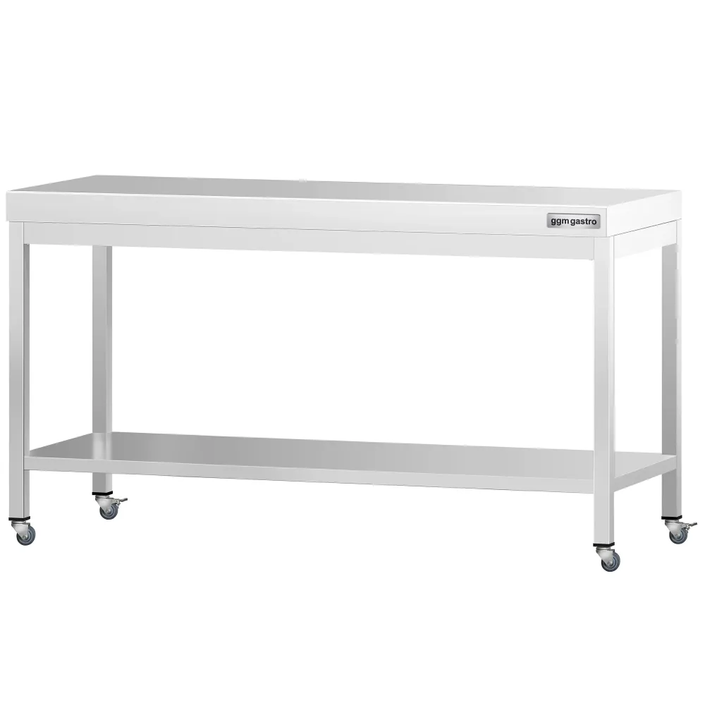 Работна маса PREMIUM от неръждаема стомана - 2000x600mm - с основа и колелца