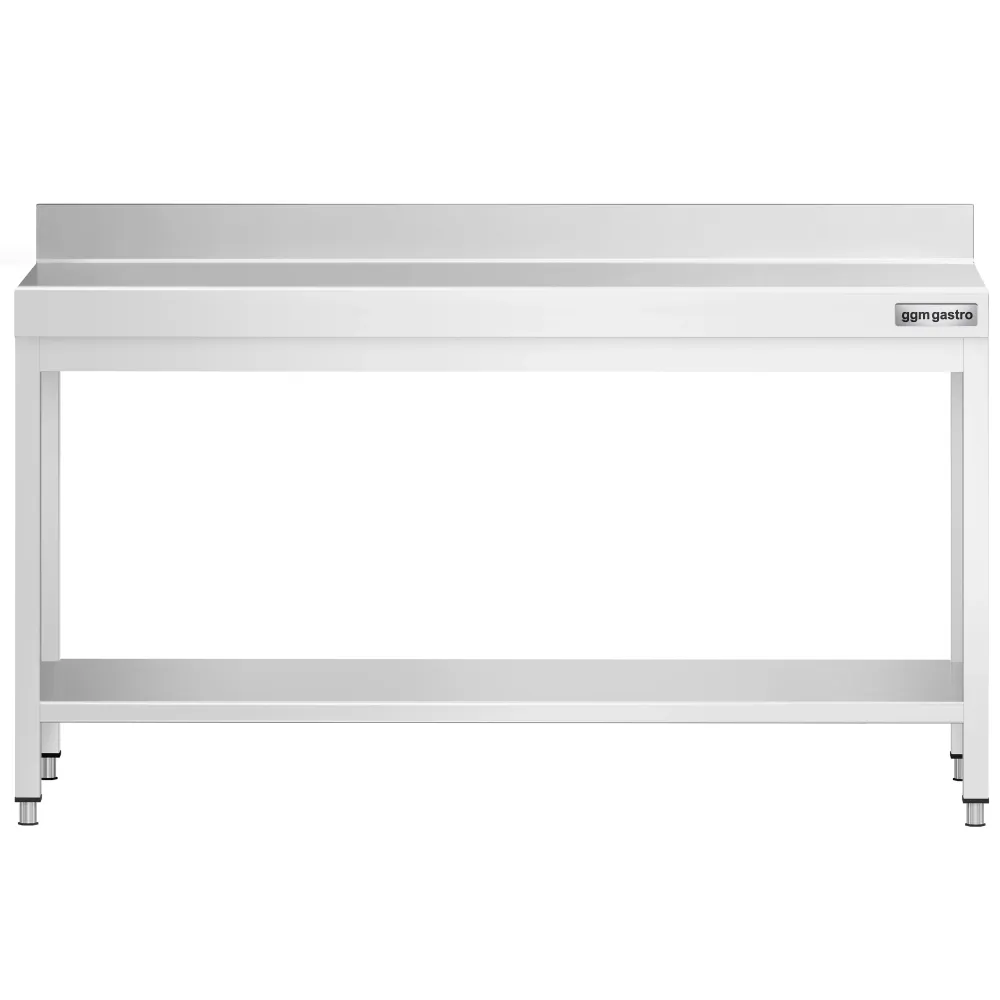 Маса от неръждаема стомана PREMIUM - 2000x700mm - с основен рафт и борд отзад
