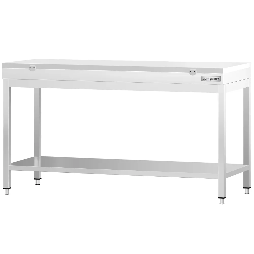 Маса от неръждаема стомана PREMIUM - 2000x700mm - с основен рафт - с включена дъска за рязане - бяла