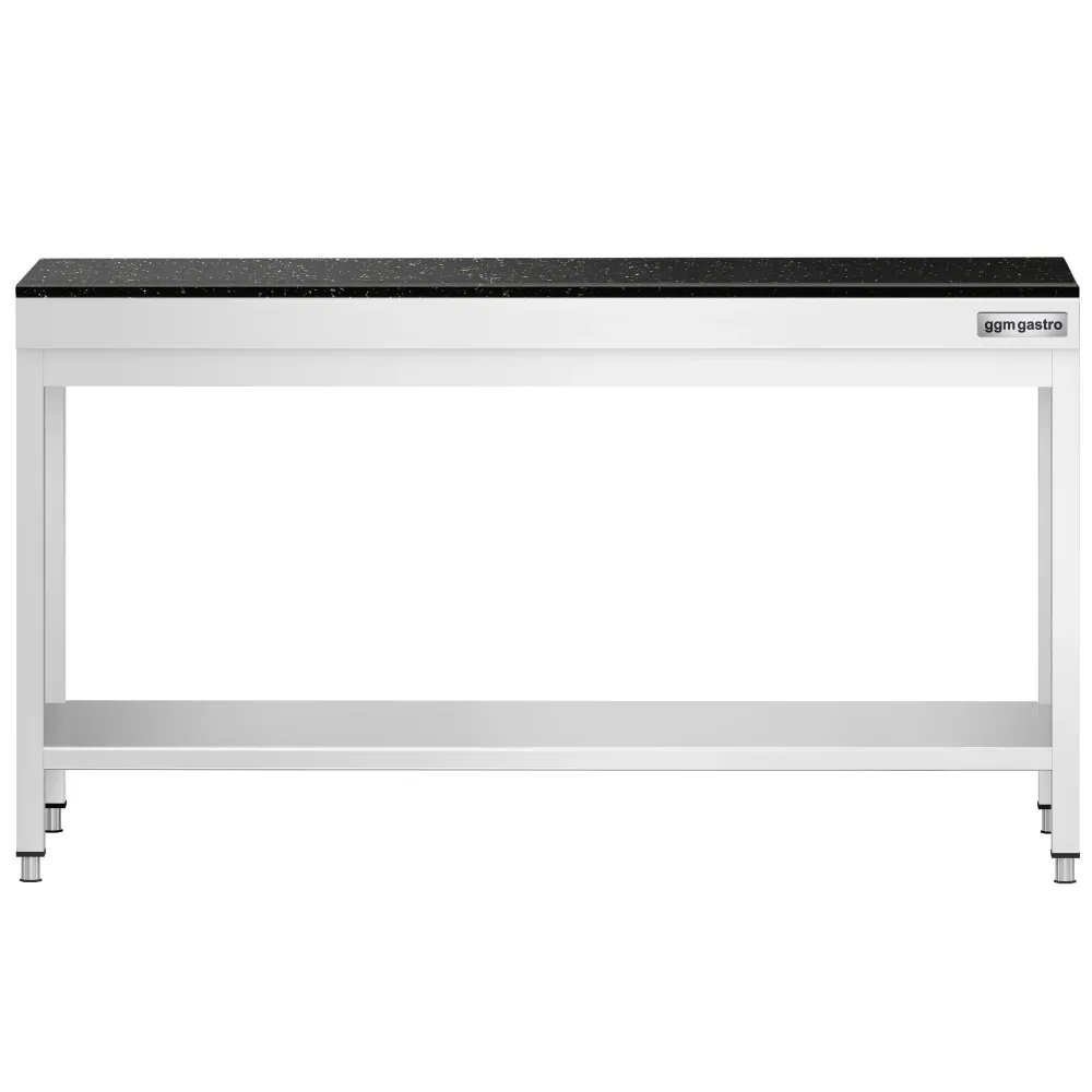 Маса от неръждаема стомана PREMIUM - 2000x800mm - с основен рафт - с включен плот от гранит