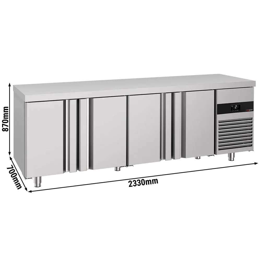 Професионална хладилна маса PREMIUM - 2330x700mm - с 4 врати - GN 1/1 - вентилирано охлаждане - вграден агрегат