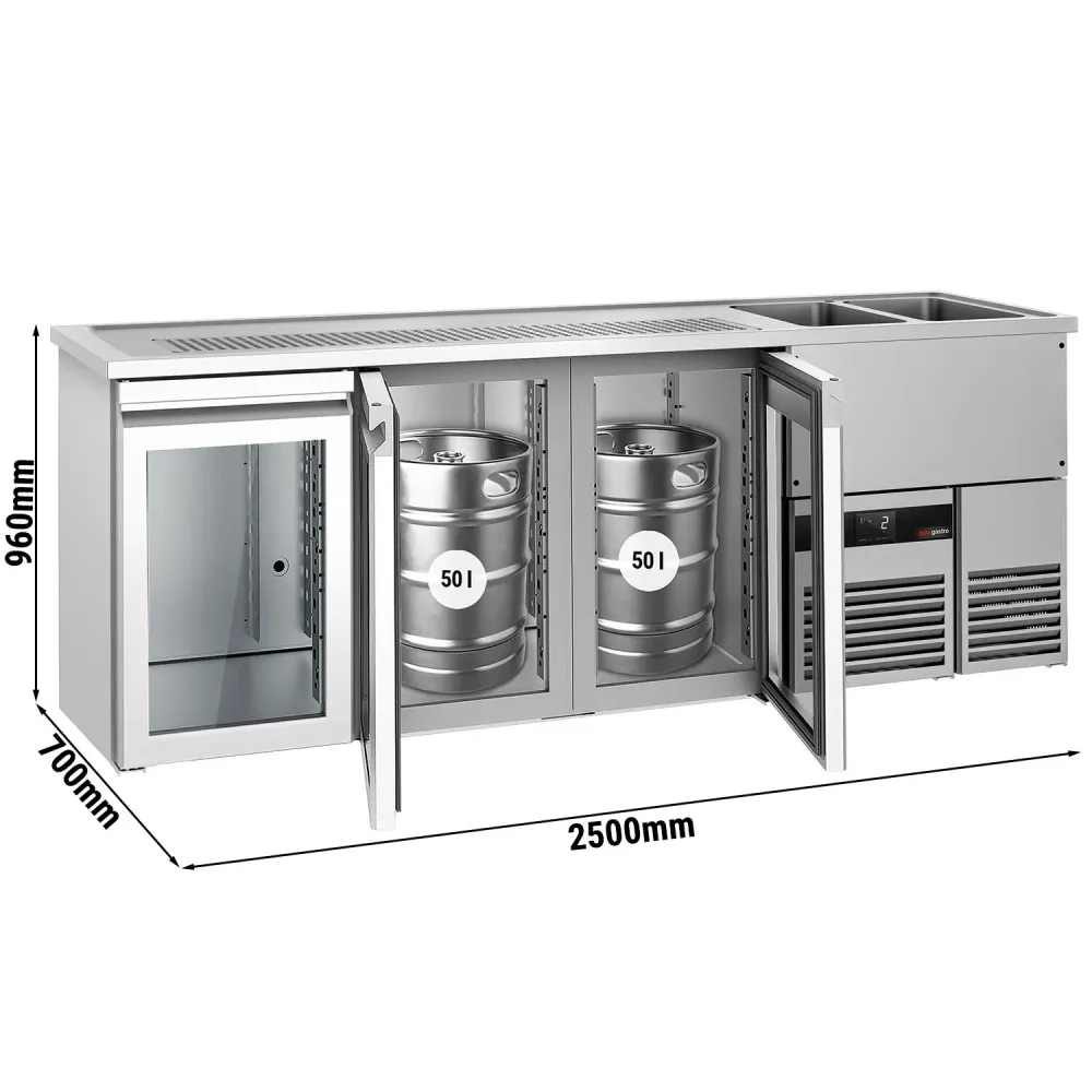 Бар хладилник за напитки PREMIUM - 2500x700mm - 3 стъклени врати