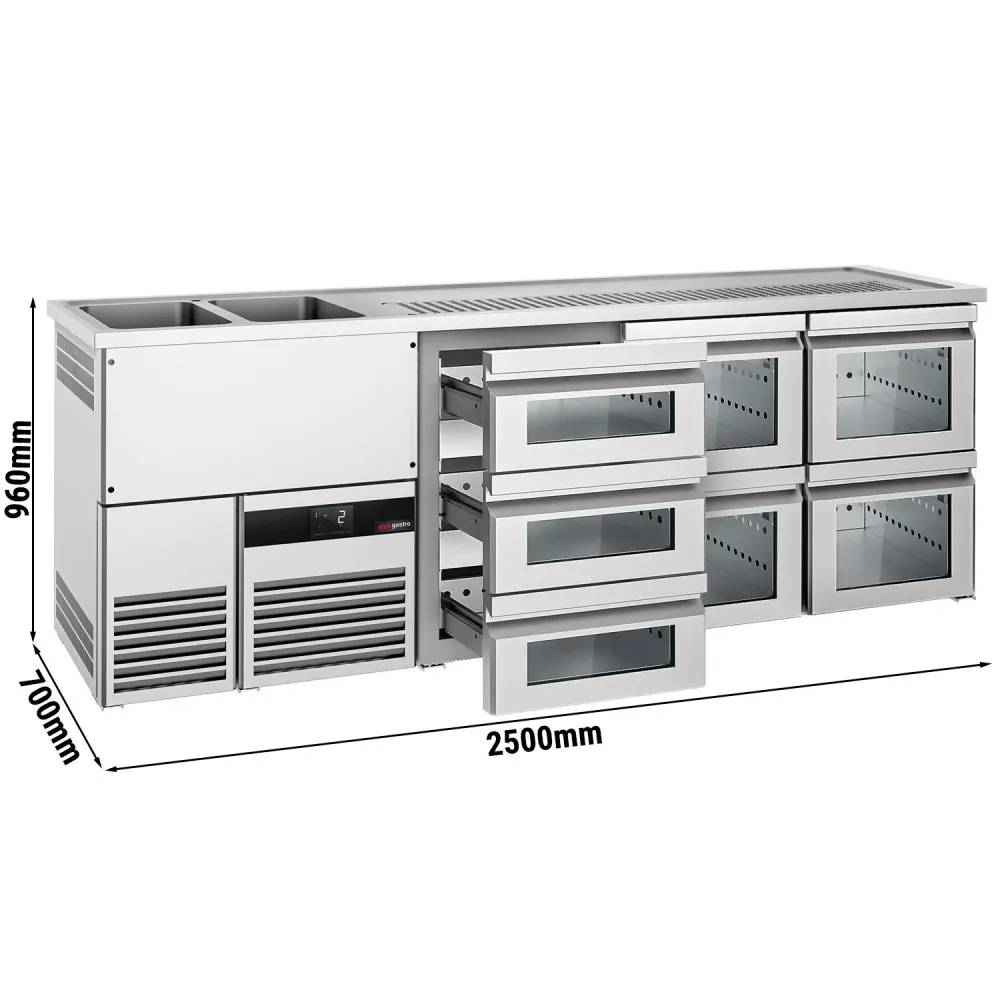 Хладилна маса PREMIUM - 2500x700mm - 7 стъклени чекмеджета