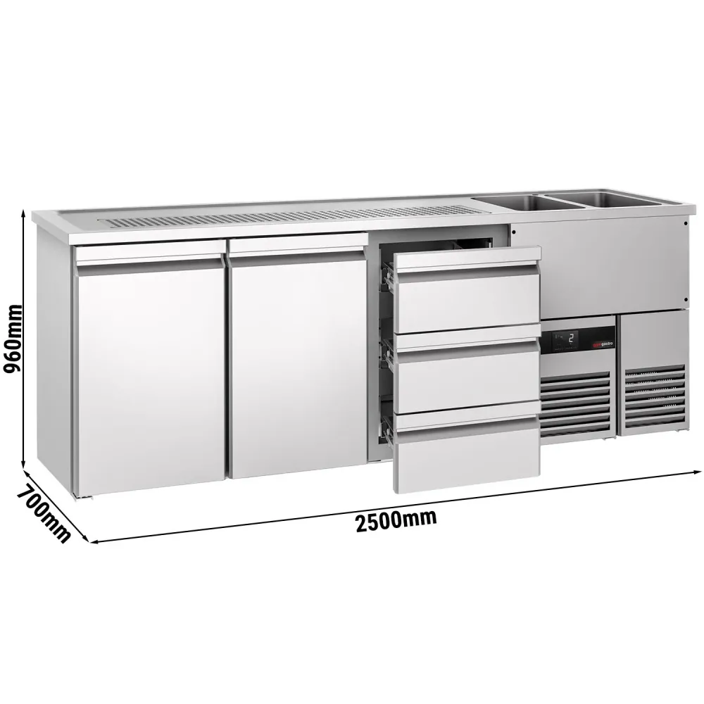 Хладилна маса PREMIUM - 2500x700mm - 2 врати & 3 чекмеджета