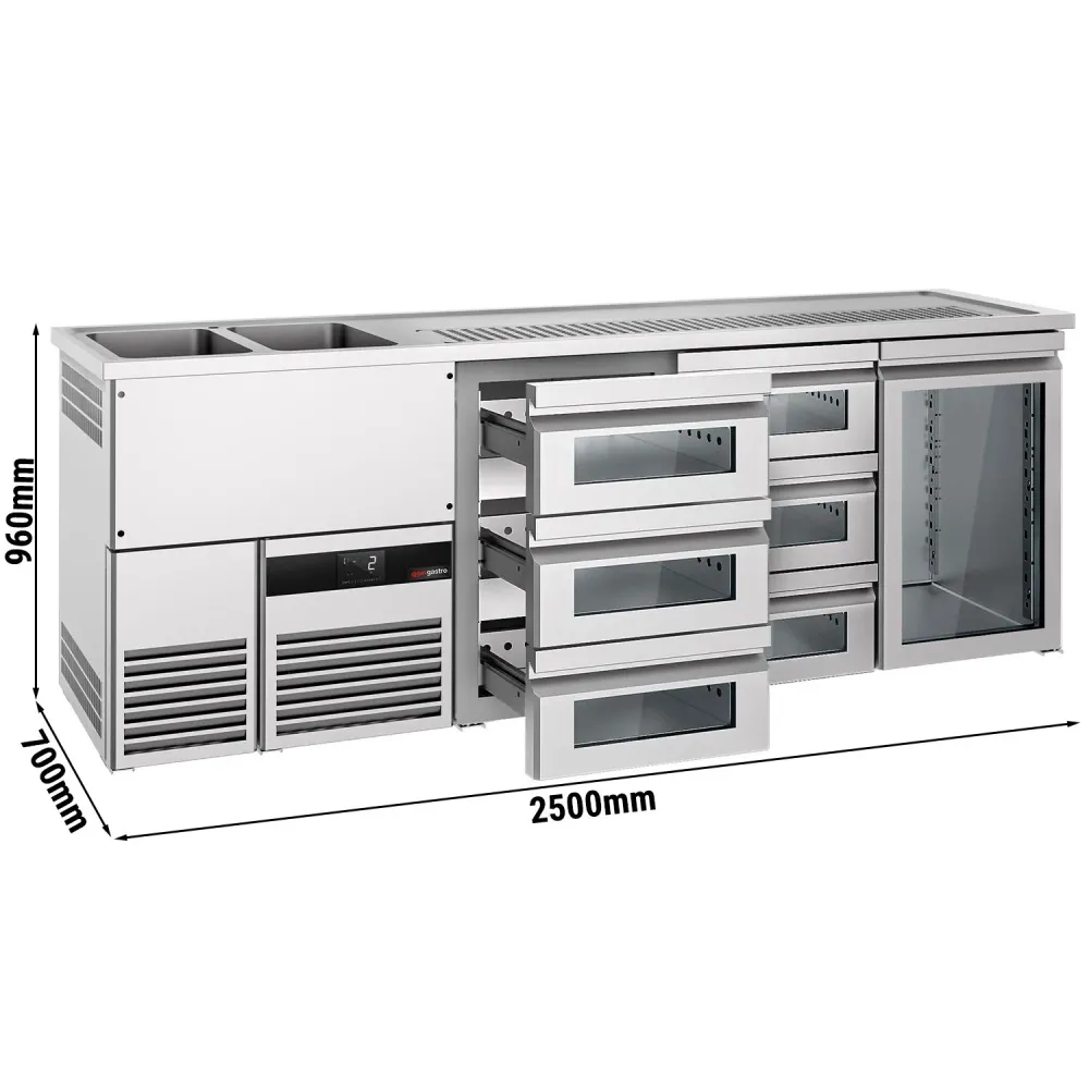 Бар хладилник за напитки PREMIUM - 2500x700mm - 1 стъклена врата & 6 стъклени чекмеджета