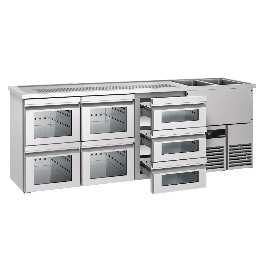 Хладилна маса PREMIUM - 2500x700mm - 7 стъклени чекмеджета