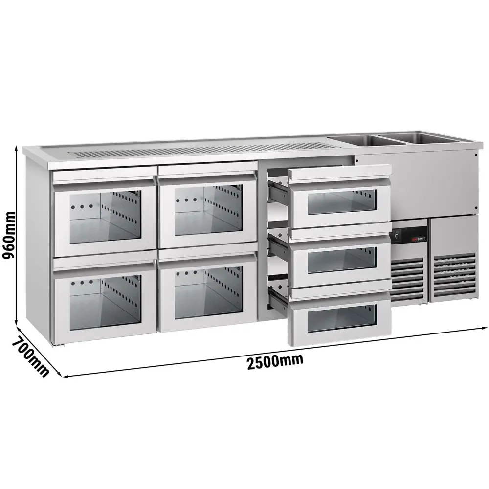 Хладилна маса PREMIUM - 2500x700mm - 7 стъклени чекмеджета