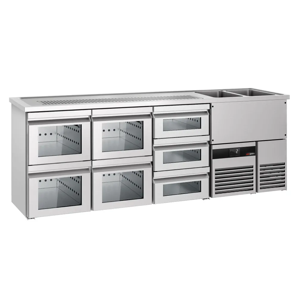 Хладилна маса PREMIUM - 2500x700mm - 7 стъклени чекмеджета