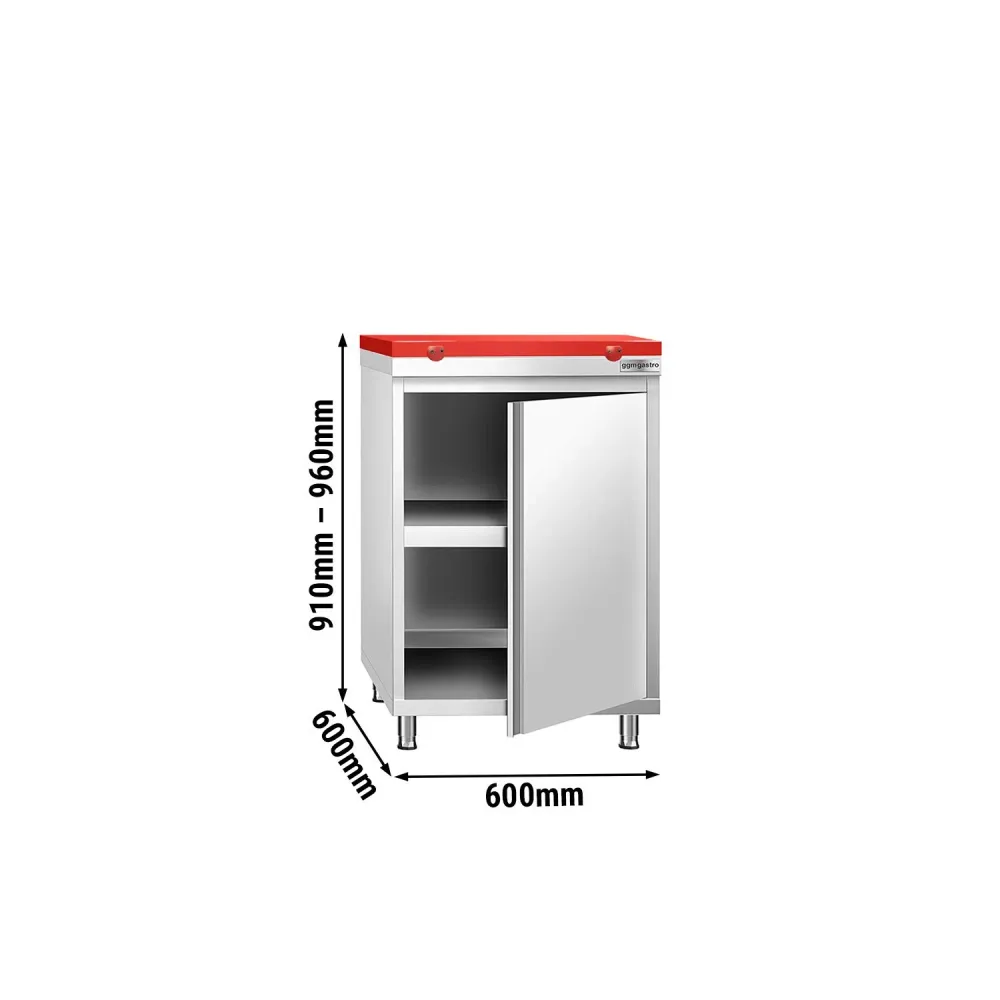 Професионален Работен шкаф от неръждаема стомана PREMIUM - 600x600mm - с отваряеми врати (на панти) | междинен рафт - вкл....