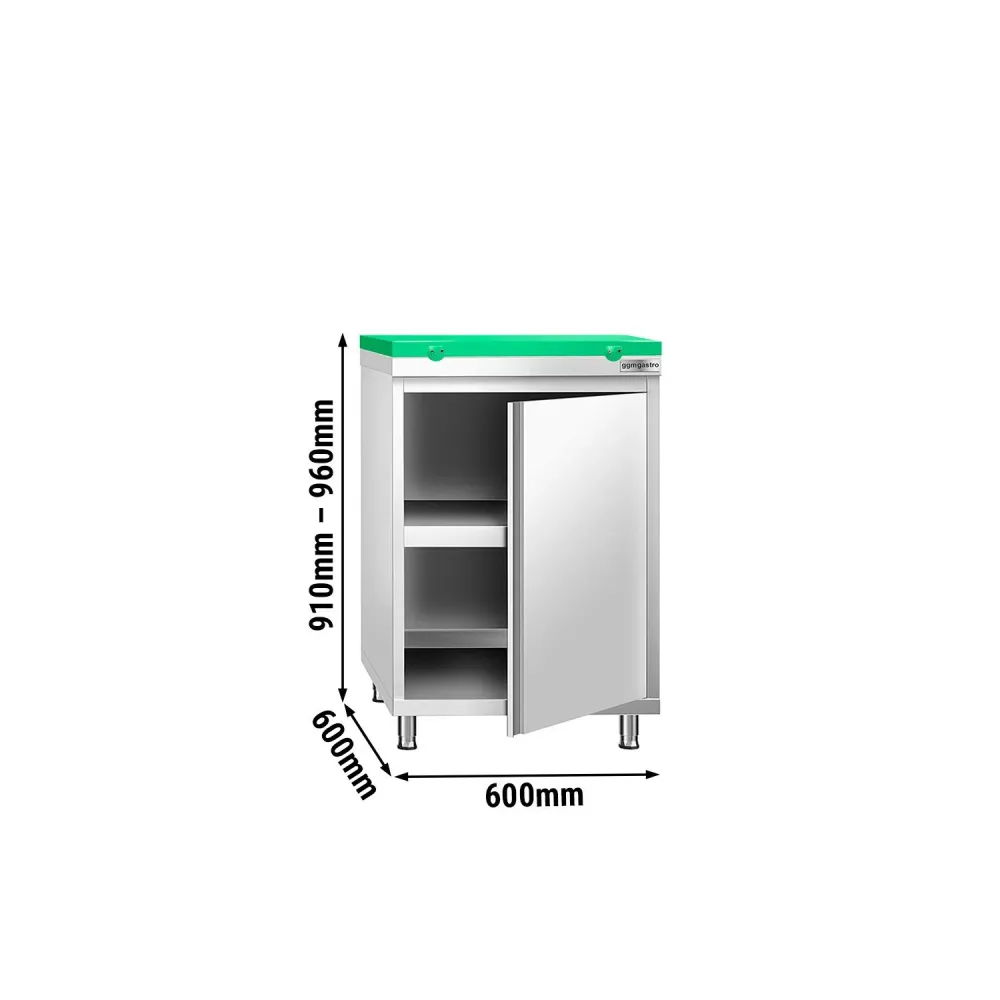 Професионален Работен шкаф от неръждаема стомана PREMIUM - 600x600mm - с отваряеми врати (на панти) - с междинен рафт - вк...