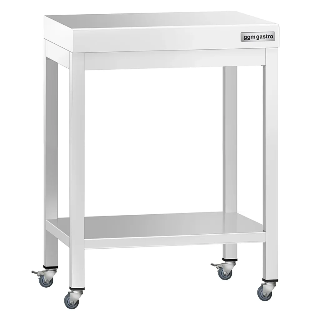 Работна маса PREMIUM от неръждаема стомана - 600x600mm - с основа и колелца