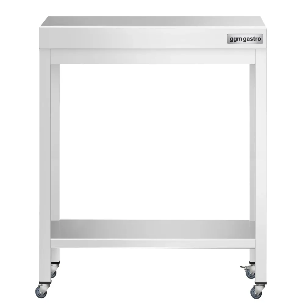 Работна маса PREMIUM от неръждаема стомана - 600x600mm - с основа и колелца
