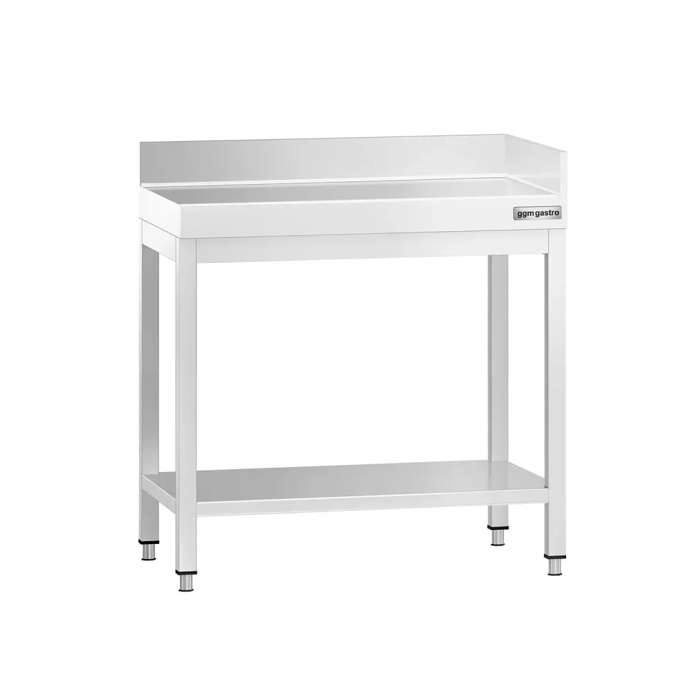 Маса от неръждаема стомана PREMIUM - 600x600mm - с основен рафт и борд отзад + вдясно