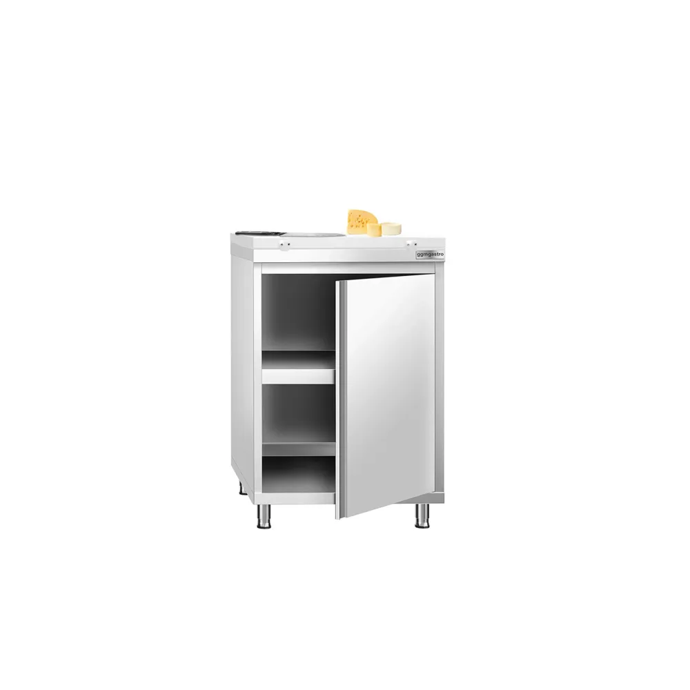 Професионален Работен шкаф от неръждаема стомана PREMIUM - 600x700mm - с отваряеми врати (на панти) - вкл. Дъска за рязане...