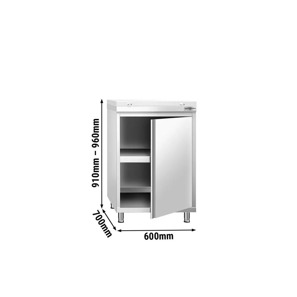 Професионален Работен шкаф от неръждаема стомана PREMIUM - 600x700mm - с отваряеми врати (на панти) - вкл. Дъска за рязане...