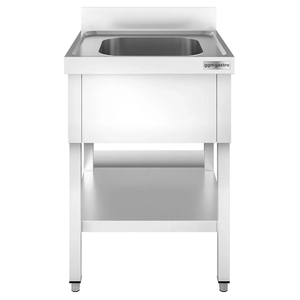 Професионална мивка от неръждаема стомана PREMIUM - 600x700mm - с долен рафт - с 1 корито централно