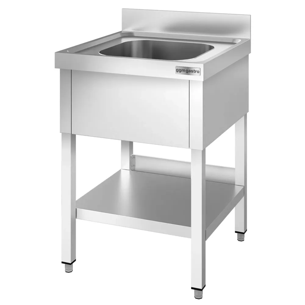 Професионална мивка от неръждаема стомана PREMIUM - 600x700mm - с долен рафт - с 1 корито централно