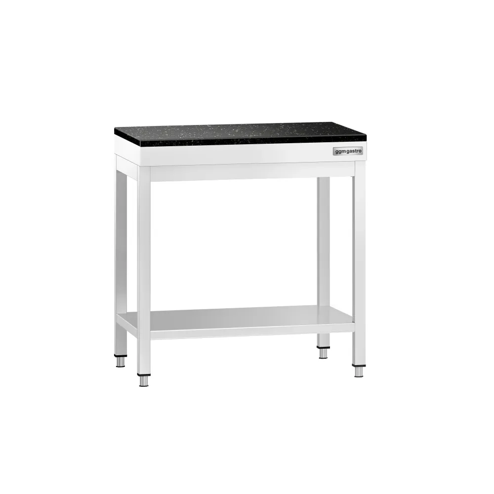 Маса от неръждаема стомана PREMIUM - 600x700mm - с основен рафт - с включен плот от гранит