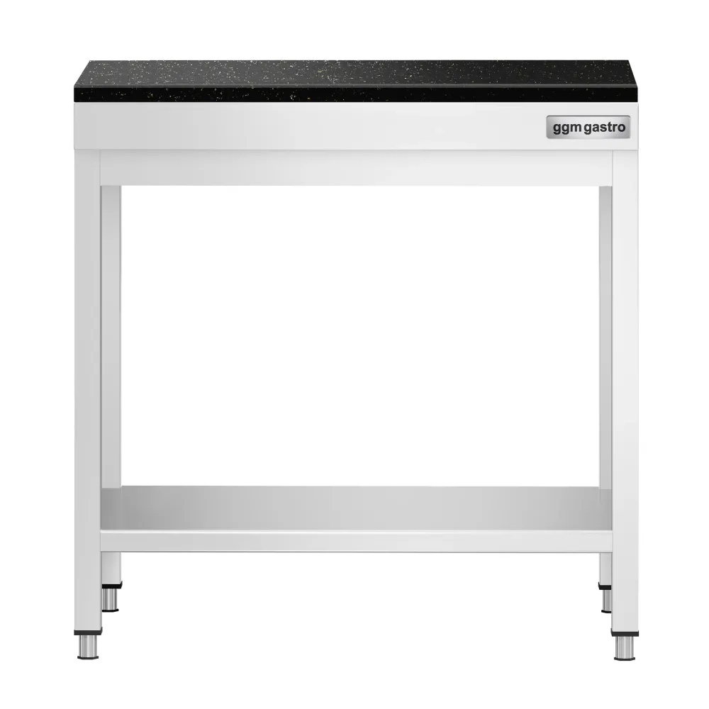 Маса от неръждаема стомана PREMIUM - 600x700mm - с основен рафт - с включен плот от гранит
