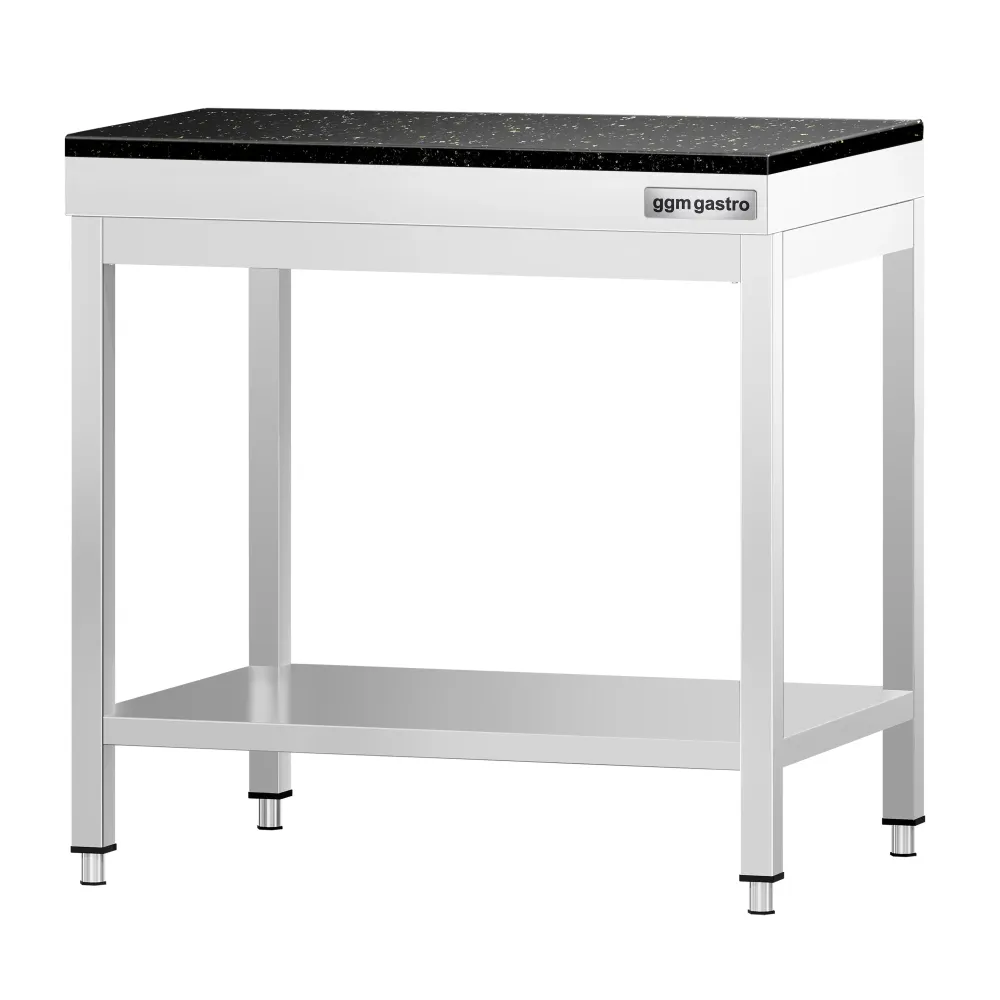 Маса от неръждаема стомана PREMIUM - 600x700mm - с основен рафт - с включен плот от гранит