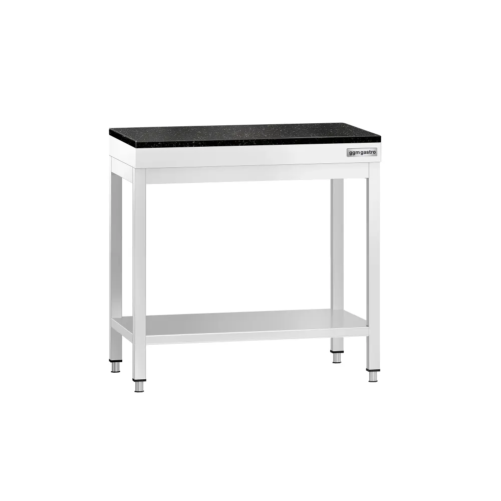 Маса от неръждаема стомана PREMIUM - 700x600mm - с основен рафт - с включен плот от гранит