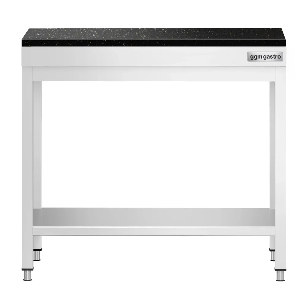 Маса от неръждаема стомана PREMIUM - 700x600mm - с основен рафт - с включен плот от гранит