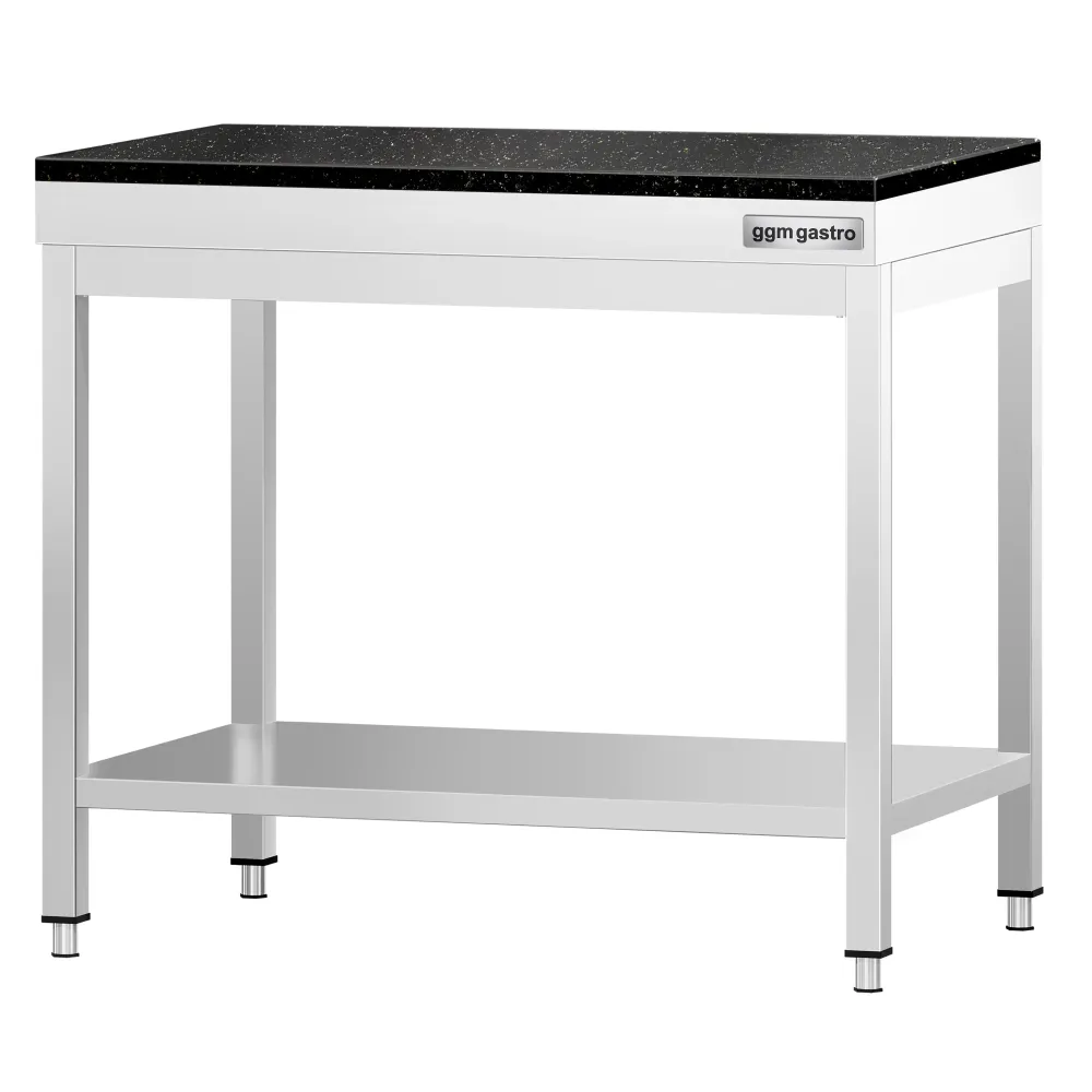 Маса от неръждаема стомана PREMIUM - 700x600mm - с основен рафт - с включен плот от гранит