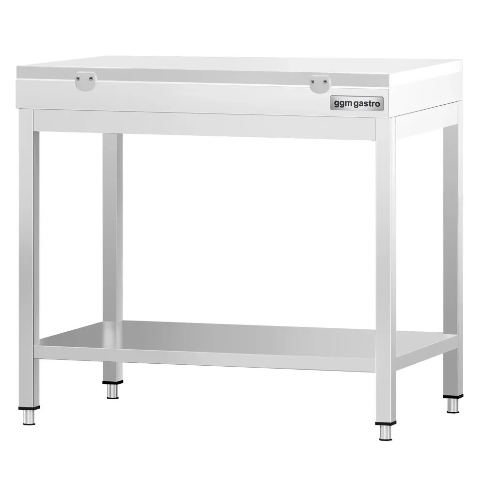 Маса от неръждаема стомана PREMIUM - 700x600mm - с основен рафт - с включена дъска за рязане - бяла