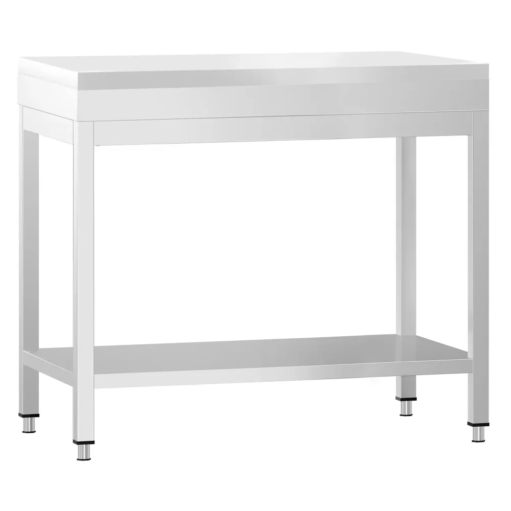 Маса от неръждаема стомана PREMIUM - 700x600mm - с основен рафт - с включена дъска за рязане - бяла