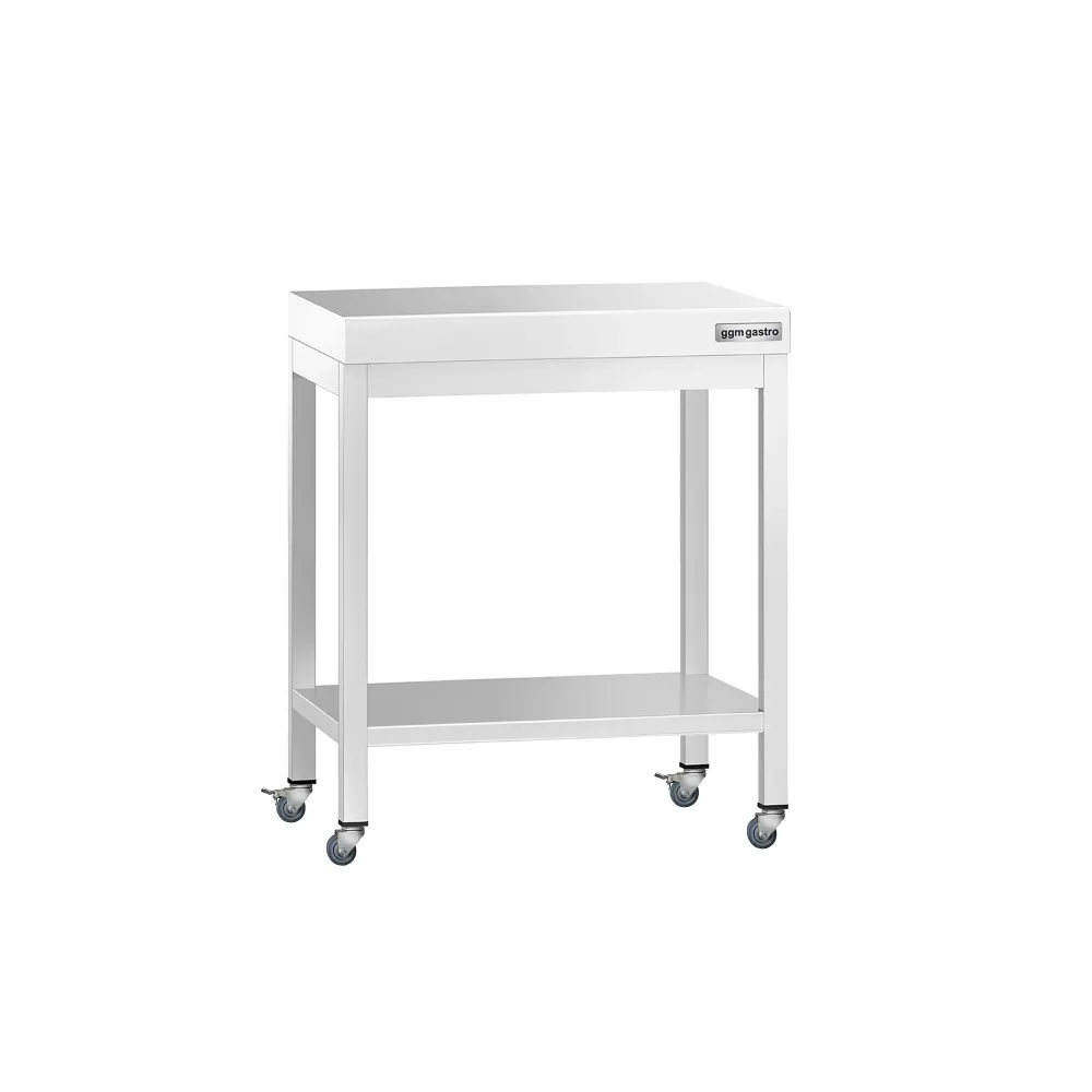 Работна маса PREMIUM от неръждаема стомана - 700x700mm - с основа и колелца