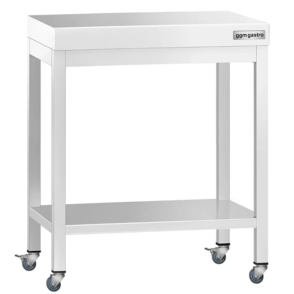 Работна маса PREMIUM от неръждаема стомана - 700x700mm - с основа и колелца