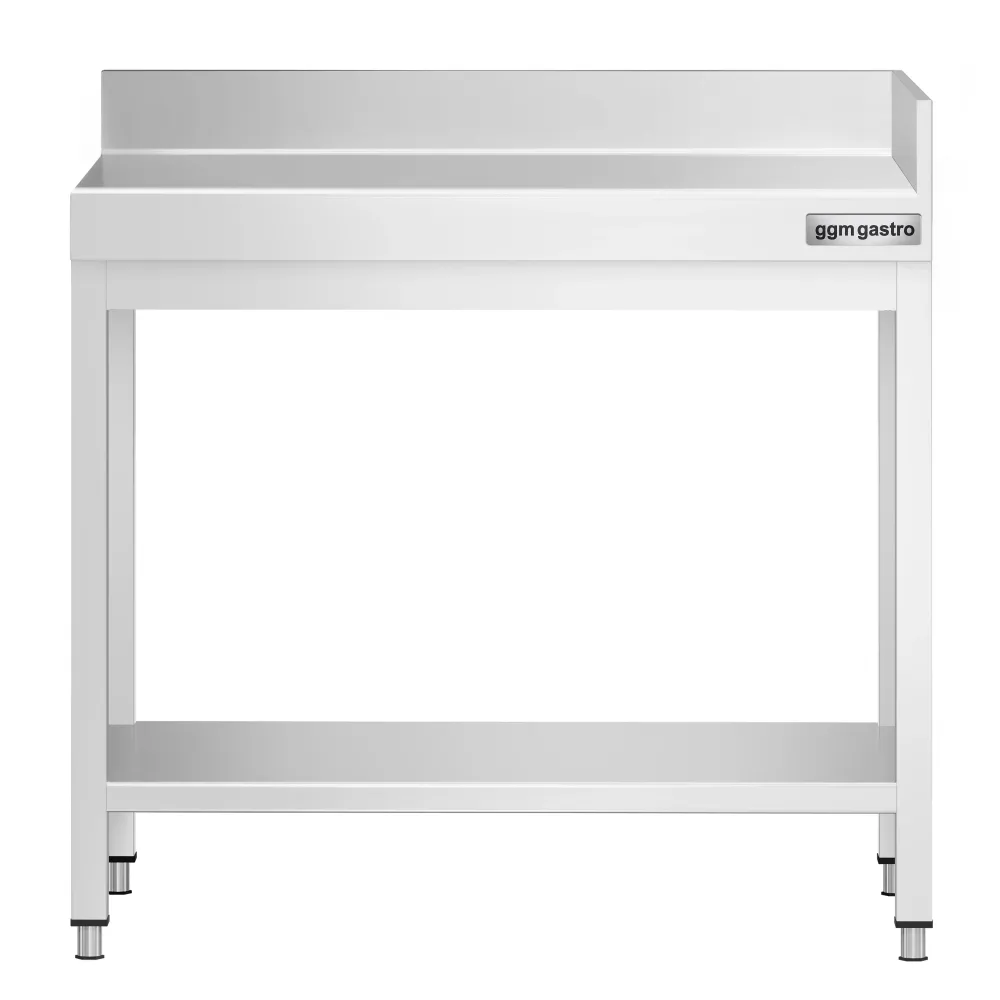 Маса от неръждаема стомана PREMIUM - 700x700mm - с основен рафт и борд отзад + вдясно