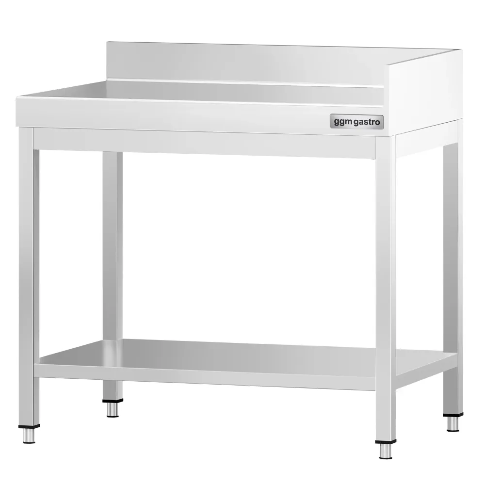 Маса от неръждаема стомана PREMIUM - 700x700mm - с основен рафт и борд отзад + вдясно