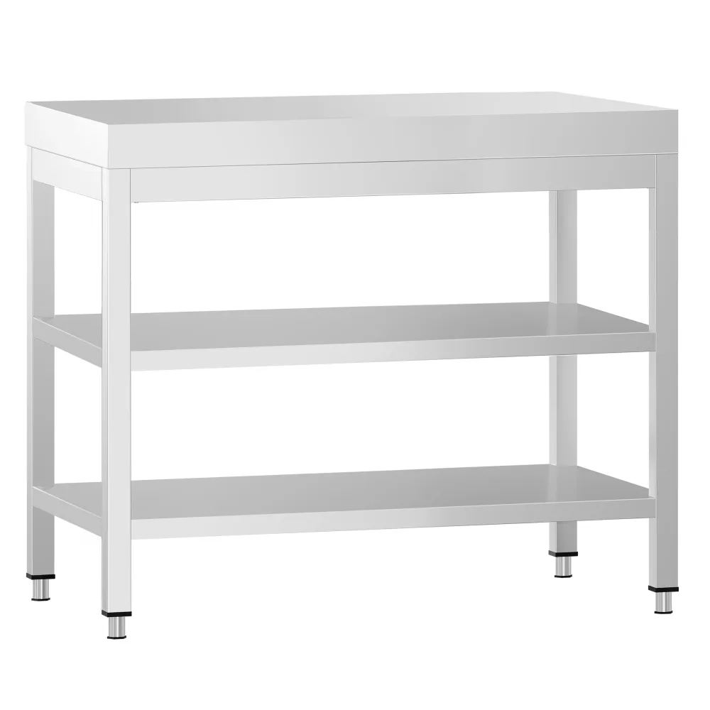 Маса от неръждаема стомана PREMIUM - 700x700mm - с основен рафт и междинен рафт