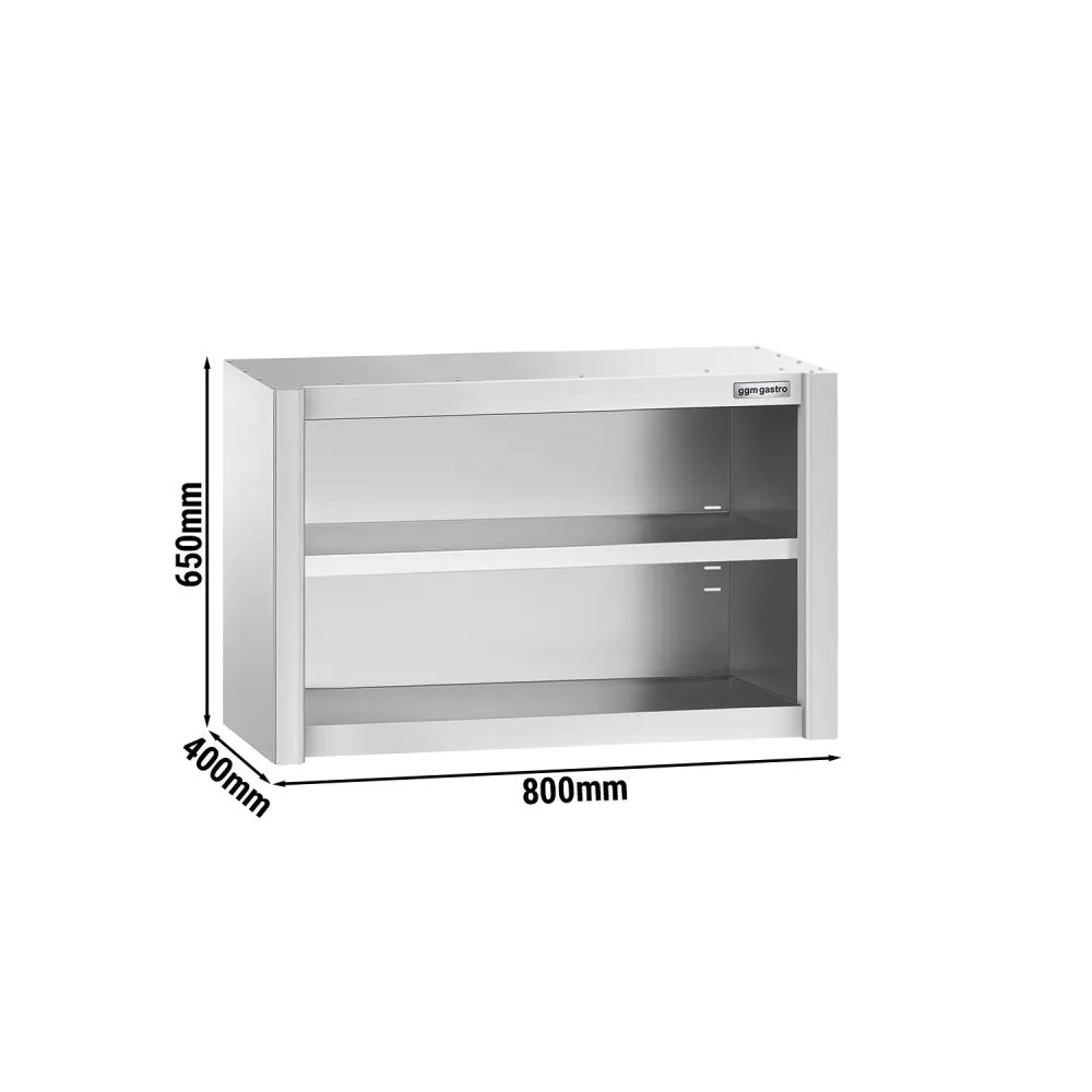 Стенен шкаф от неръждаема стомана PREMIUM - 800x400mm - без врати (отворен) - 650mm височина