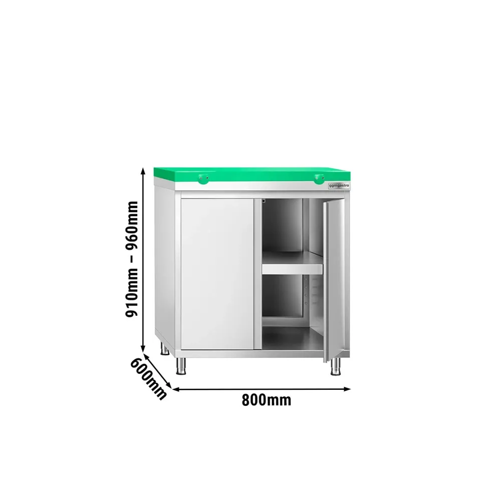 Професионален Работен шкаф от неръждаема стомана PREMIUM - 800x600mm - с отваряеми врати (на панти) | междинен рафт - вкл....