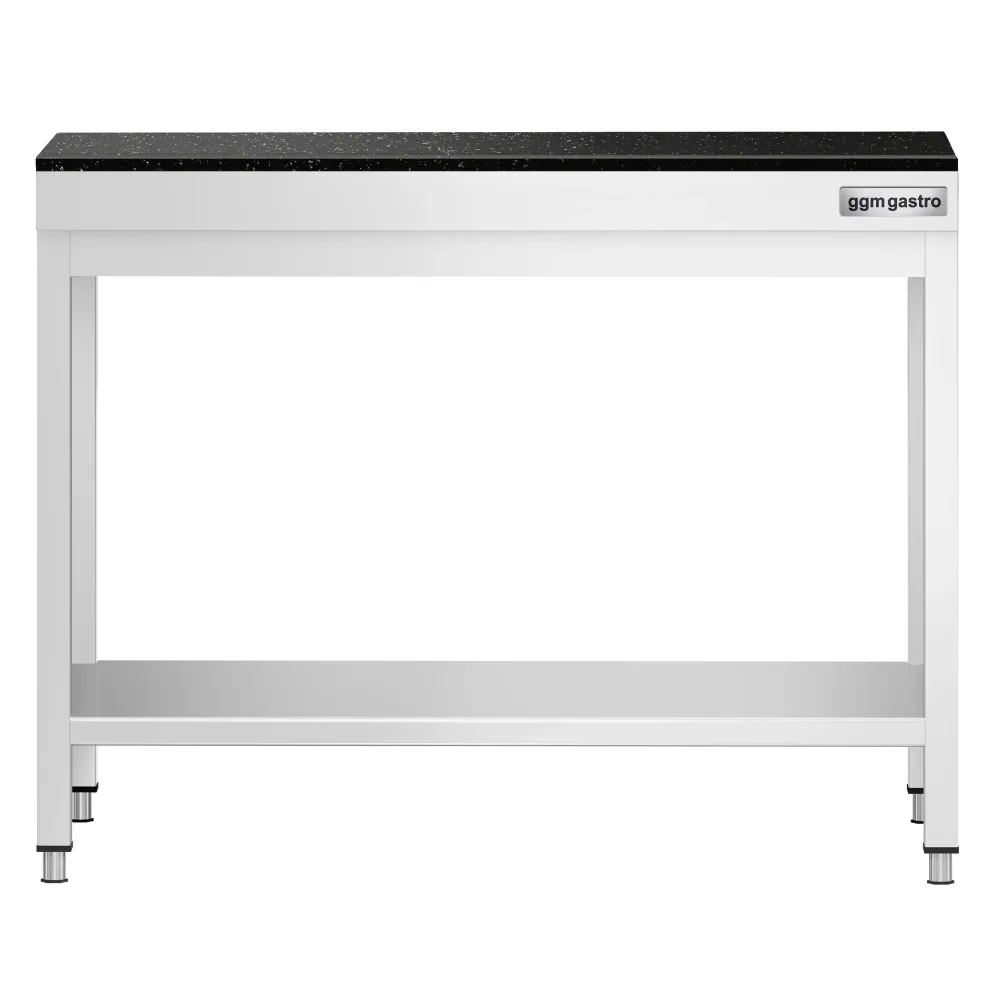 Маса от неръждаема стомана PREMIUM - 800x600mm - с основен рафт - с включен плот от гранит