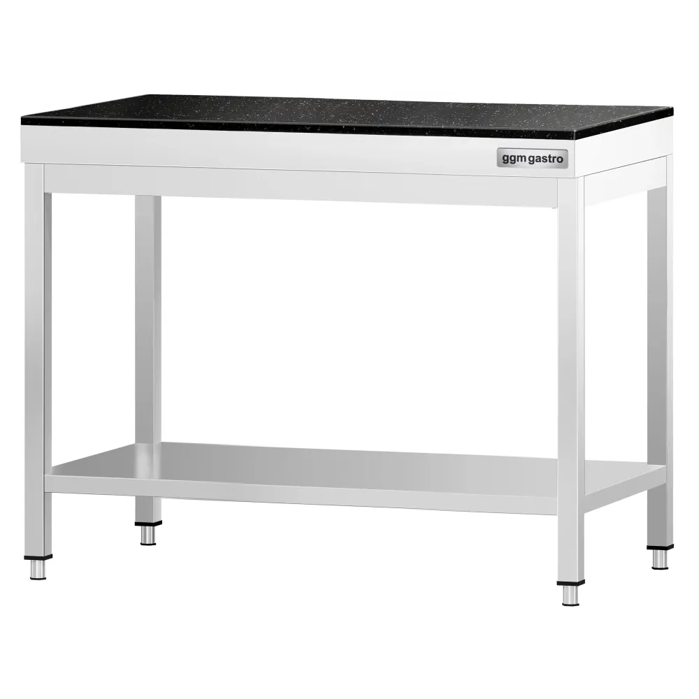 Маса от неръждаема стомана PREMIUM - 800x600mm - с основен рафт - с включен плот от гранит