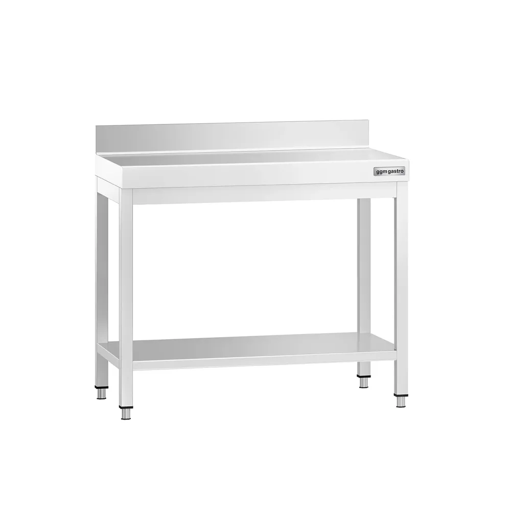 Маса от неръждаема стомана PREMIUM - 800x600mm - с основен рафт и борд отзад