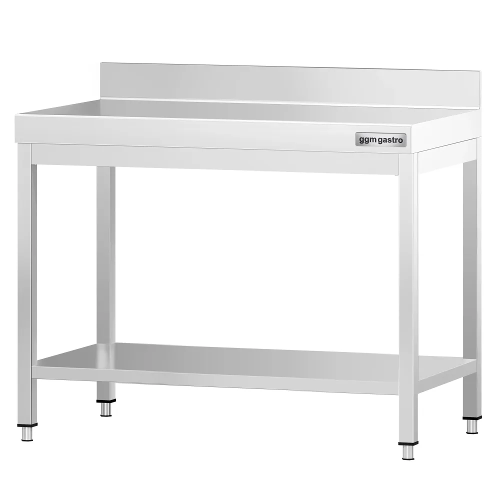 Маса от неръждаема стомана PREMIUM - 800x600mm - с основен рафт и борд отзад