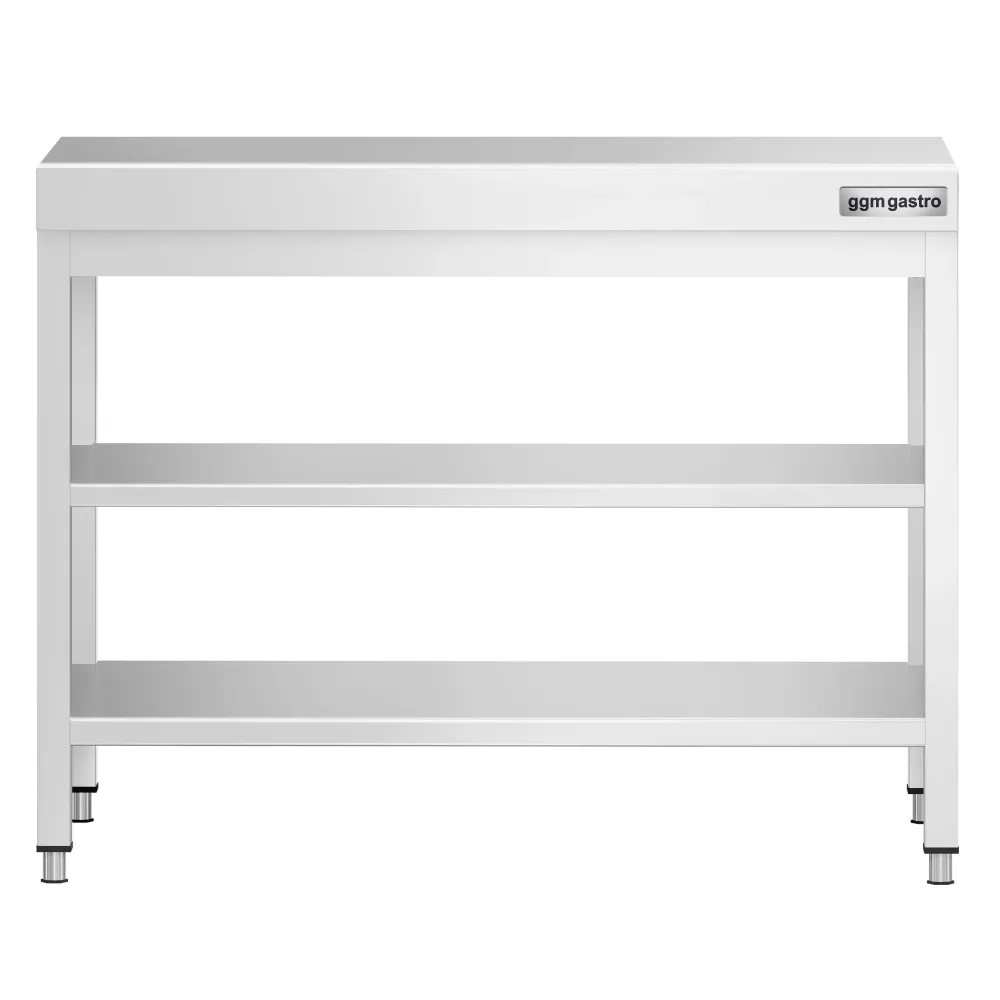 Маса от неръждаема стомана PREMIUM - 800x600mm - с основен рафт и междинен рафт и укрепваща връзка