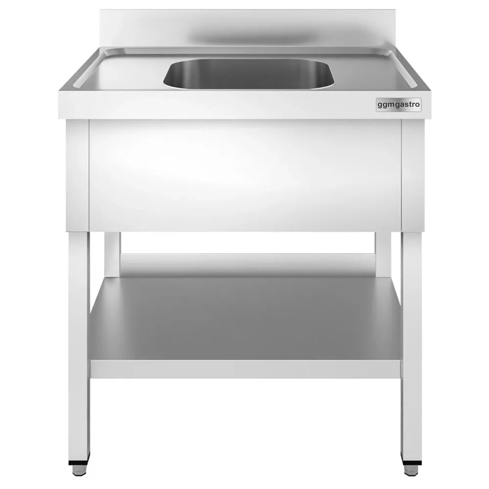 Професионална мивка от неръждаема стомана PREMIUM - 800x700mm - с долен рафт - с 1 корито централно