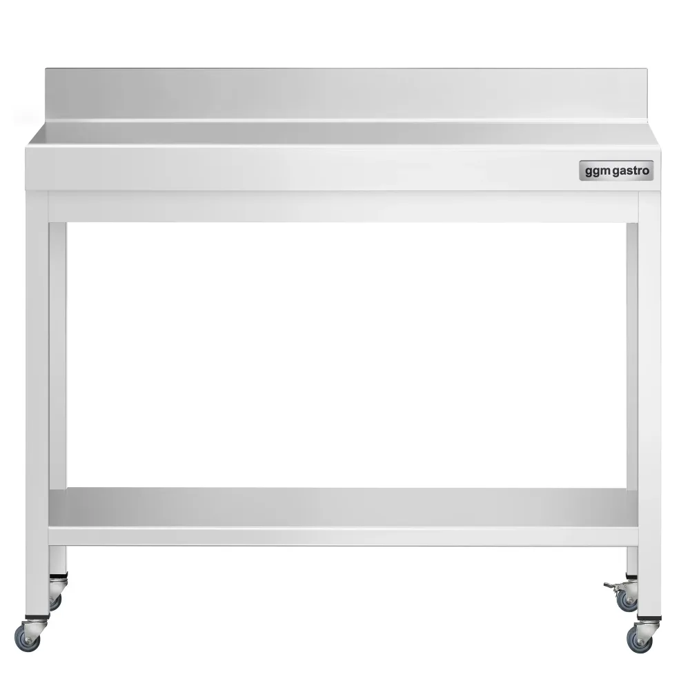 Работна маса PREMIUM от неръждаема стомана - 800x700mm - с основа, стойка и колелца